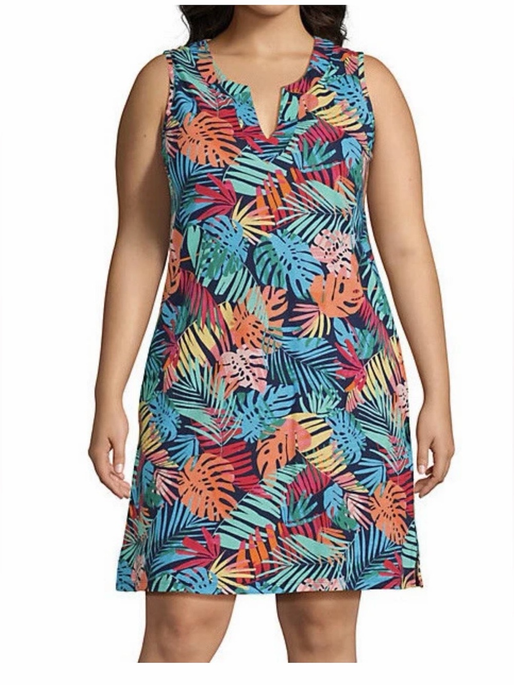 Womens 3X Lands' End beach Swim Cover-Up Dress Multicolor pockets stretch NEW